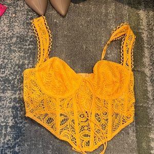 Love and lemons, cute yellow, bright, corset top